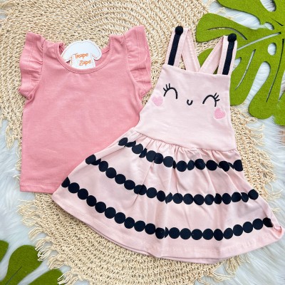 Conj. Blusa Lisa e Salopete Borboletinha - Rose